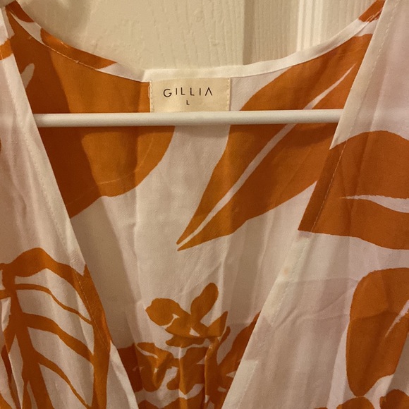 GILLIA Abril hand printed botanical floral dress yellow large Hawaiian boutique - Picture 6 of 10